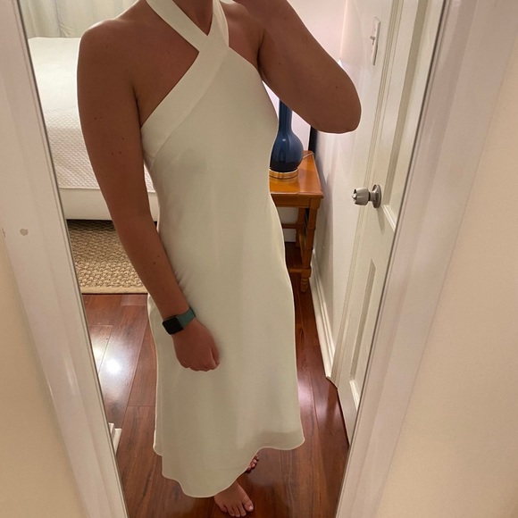 Aidan Mattox White Halter Neck Bias Cocktail Midi Dress - Picture 8 of 8